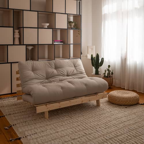 Canapé convertible Roots / L 140 cm - 3 positions beige / Structure pin clair - KARUP DESIGN - Beige 747 / Pin clair - Fibres recyclées mélangées, Mousse, Pin massif certifié FSC, Tissu