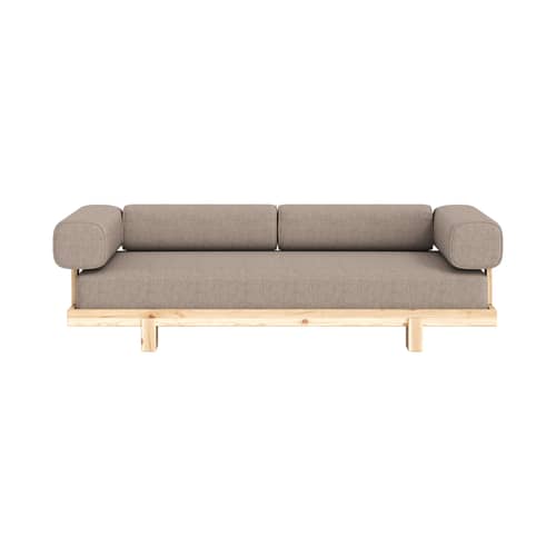 Canapé convertible Stay tissu beige / Lit 1 place - L 214 cm - KARUP - Beige (660) / Pin brut (100) - Mousse haute résilience, Pin massif, Tissu