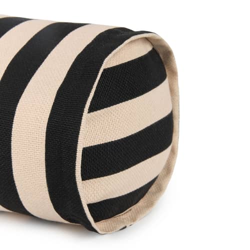 Coussin Vibes Cylinder tissu noir / Ø 16 x L 50 cm - NOBODINOZ - Noir & sable / Rayé - Coton biologique, Polyester