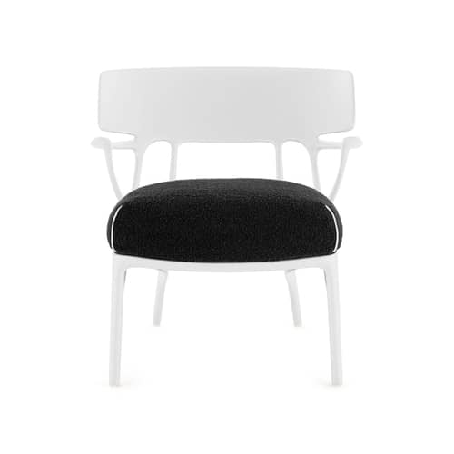 Fauteuil rembourré A.I. Lounge / Conçu par intelligence artificielle - Recyclé - Kartell - Blanc / coussin noir (tissu bouclé) - Mousse polyuréthane, Technopolymère thermoplastique recyclé, Tissu