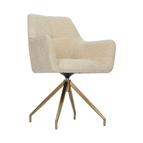 Drehsessel Kingscross textil beige - NV GALLERY - Sandfarben / Messing Gebürstet - High Density-Schaum, rostfreier Stahl, Tissu Tweed