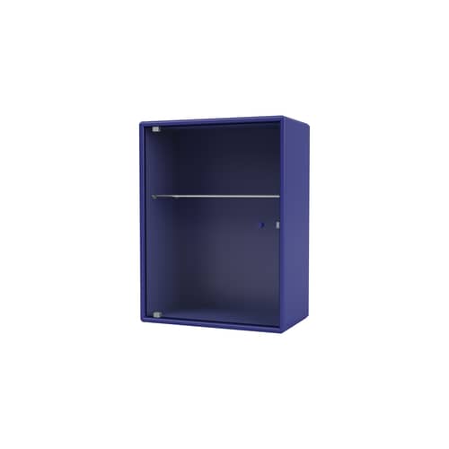 Badezimmer-Hängeschrank Ripple holz blau / B 35,4 x T 20 x H 46,8 cm - Gewelltes Glas - MONTANA - Monarch 135 - Geriffeltes Glas, lackierte Holzfaserplatte