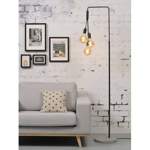 Stehleuchte Oslo metall stein schwarz / 3 Leuchtmittel - H 190 cm - It\'s about Romi - Schwarz - Eisen, Zement