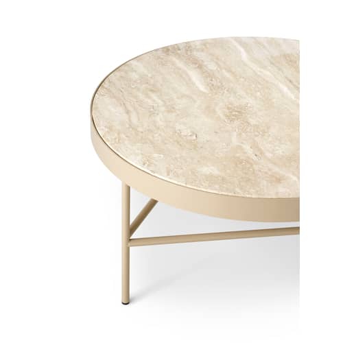 Table basse Travertine Large pierre beige / Ø 70,5 x H 35 cm - Ferm Living - Pierre Travertin beige / Pied beige Cachemire - Acier thermolaqué, Travertin