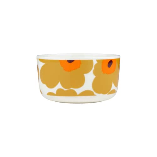 Bol Unikko céramique orange / Ø 12,5 x H 7 cm - 50 cl - Marimekko - Unikko / Blanc, caramel, orange - Grès
