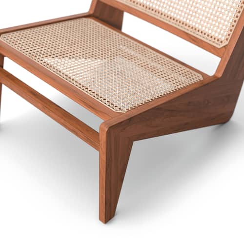 Fauteuil Kangaroo bois naturel / Hommage à Pierre Jeanneret, 1950\' - Cannage rotin - CASSINA - Teck / Rotin naturel - Cannage de rotin, Teck massif