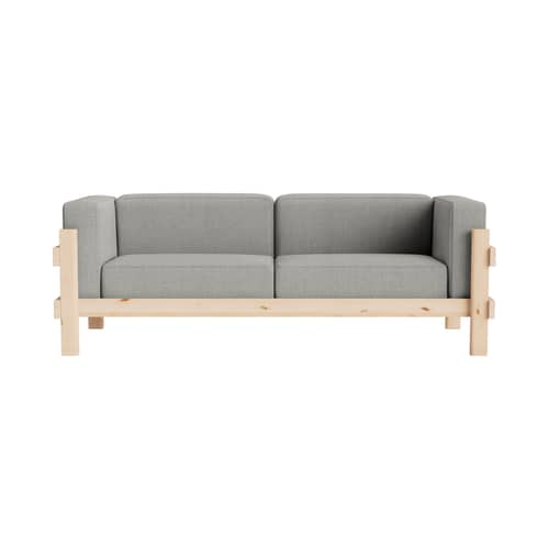 Sofa Kube textil grau / L 220 cm - Normann Copenhagen - Naturpinie / Grau (Remix 133) -  Plumes, High Density-Schaum, Kvadrat-Gewebe, Öko-zertifizierte massive Kiefer