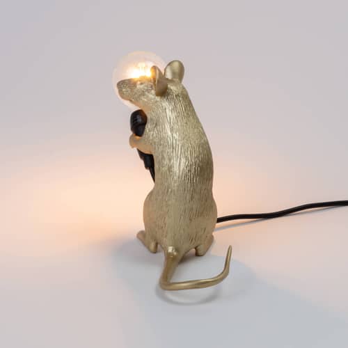 Lampe de table Mouse Sitting #2 / Souris assise / Câble USB - Seletti - Doré - Résine
