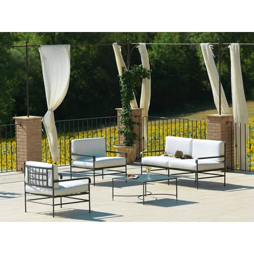Toscana Padded armchair metal white grey black / Iron & fabric - Unopiu - Graphite grey / Latte white cushions - Acrylic fabric, Foam, Galvanised steel, Powder coated steel