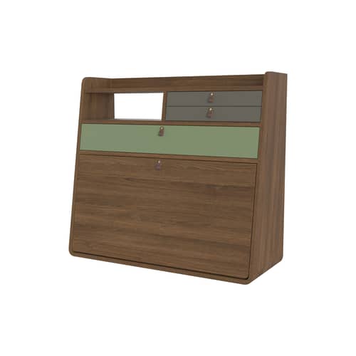 Secrétaire mural Gaston bois vert / L 80 x H 72 cm - Hartô - Vert cendré & vert sauge / Frêne marron - MDF laqué, MDF plaqué frêne teinté