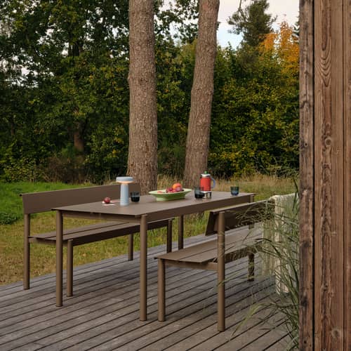 Banc avec dossier Linear métal beige / L 170 cm - Muuto - Taupe - Acier galvanisé thermolaqué