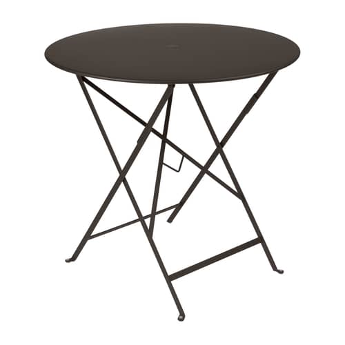 Klapptisch Bistro metall braun /Ø 77 cm - 3/4 Personen - Loch für Sonnenschirm - Fermob - Tonka - lackierter Stahl