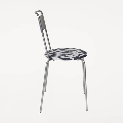 Chaise empilable Petit Rond INDOOR métal / Assise tissu zèbe - Frama  - Acier brossé / Tissu zèbre - Acier inoxydable brossé, Tissu