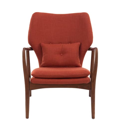 Fauteuil rembourré Peggy tissu rouge orange bois naturel - Pols Potten - Rouille / Bois foncé - Frêne verni, Mousse, Tissu