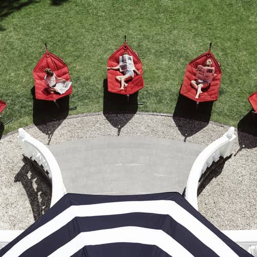 Headdemock Hammock with stand textile red / Polyester - Fatboy - Red - Foam, Polyester fabric, Steel