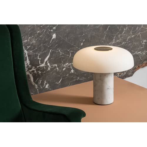 Lampada da tavolo Tropico Media LED vetro pietra bianco / LED - H 32 cm / Vetro & marmo - Fontana Arte - Marmo bianco - Marmo, Metallo galvanizzato, vetro soffiato