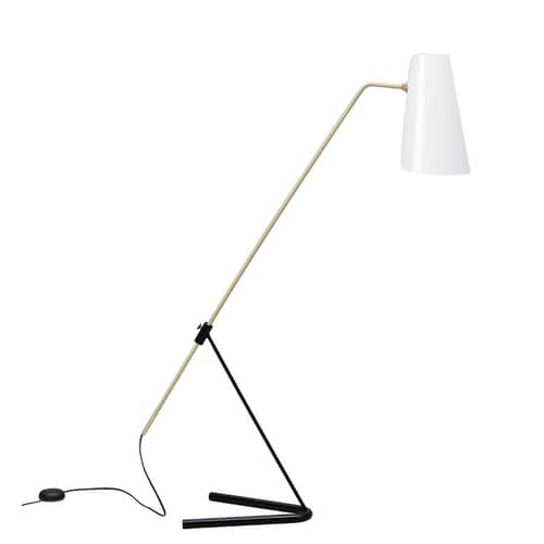 Lampadaire G21 blanc or métal / Orientable - Réédition 1951, Pierre Guariche - SAMMODE STUDIO - Blanc - Acier laqué, Aluminium laqué, Laiton verni brossé