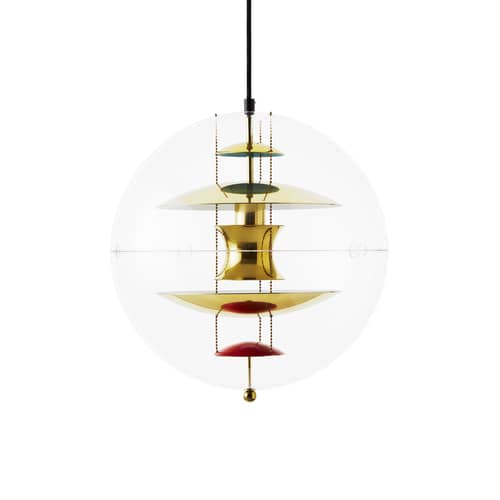 Pendelleuchte VP Globe plastikmaterial gold transparent / Ø 40 cm - Panton 1969 - Verpan - Transparent / Messing, orange & blau - Aluminium, Polyacryl