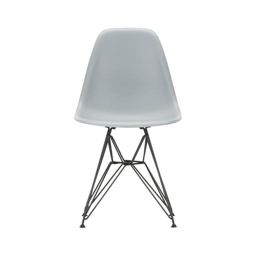 Stuhl RE DSR - Eames Plastic Side Chair plastikmaterial grau / (1950) - Beine schwarz / recycelt - Vitra - Hellgrau / Beine schwarz - Epoxid-lackierter Stahl, Recycelter Kunststoff (Post-Consumer)