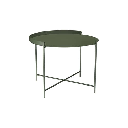 Table basse Edge métal vert / Poignée rabattable -Ø 62 x H 46 cm - Houe - Vert olive - Acier thermolaqué