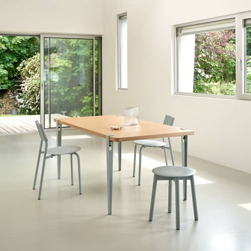 Tavolo rettangolare Balthazar legno bianco / 150 x 75 cm - Da 4 a 6 persone / Legno eco-certificato - TIPTOE - Rovere / Piede Bianco Crema - Acciaio termolaccato, Pannello truciolare riciclato impiallacciato rovere