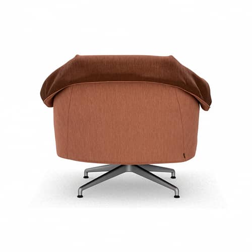 Drehsessel Bascule Lowback textil braun / Neigungsmechanismus – 4-Tischbein-Gestell - Vitra - Cognac & Lachs (Iroko-Gewebe) / Fuß aus sandgestrahltem Aluminium - Aluminium, Gewebe, Recycelbarer PU-Schaum