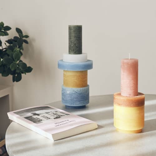 Bougie Stack 03 / 5 modules empilables bleu jaune vert - Combustion 80 heures - STAN EDITIONS - Bleu jaune vert - Paraffine