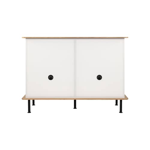 Buffet Suumo bois gris / L 120 x P 50 x H 88 cm - NOO.MA - Gris amande & chêne - Acier, Aluminium, Mélamine, Placage chêne