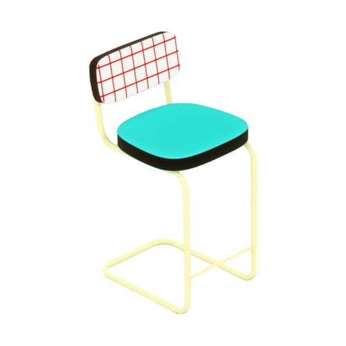Chaise de bar rembourrée Super Stool - Seletti - Grille rouge - Contreplaqué, Métal, Mousse, Tissu polyester