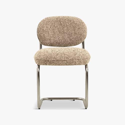 Chaise rembourrée Amberta tissu beige - NV GALLERY - Macchiato (bouclé) - Acier inoxydable chromé, Mousse haute densité, Tissu bouclé
