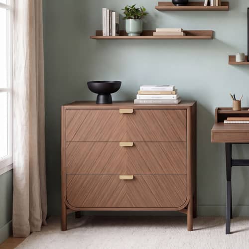 Marius Chest of drawers natural wood / L 100 x  H 90 cm - Hartô - Tinted oak / Brass handles - Brass, MDF veneer tinted oak, Tinted oak wood