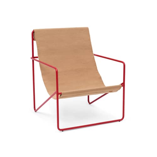 Fauteuil Desert tissu beige / Structure rouge - Bouteilles plastique recyclées - Ferm Living - Métal rouge / Toile Unie Taupe - Acier thermolaqué, Tissu recyclé