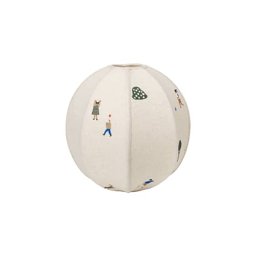 The Park Lampshade textile beige / Ø 35 cm - Hand-embroidered motifs - Ferm Living - Off white / Multicolour patterns - Cotton, Steel