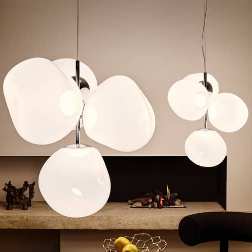 Suspension Melt Chandelier Mini blanc / LED - Ø 54 x H 63 cm - Tom Dixon - Blanc opalescent / Monture chromé - Acier, Polycarbonate soufflé
