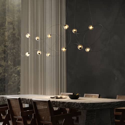 Munari 6 Pendant metal black / LED - Ø 120 x H 45 cm / Pre-assembled version - DCW éditions - Black & White - Acrylic, Steel