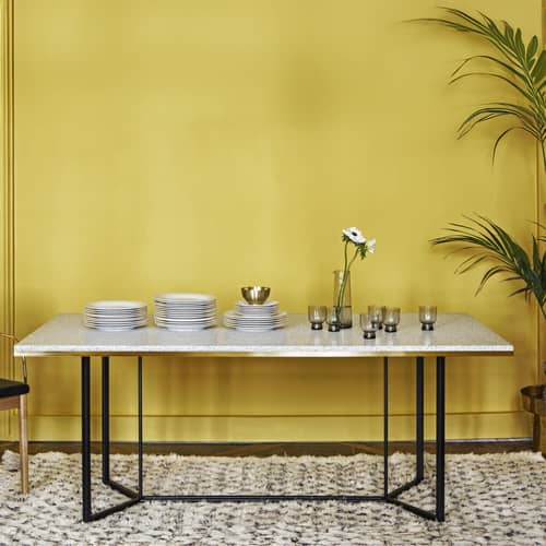 Horizon Rectangular table ceramic white / 190 x 90 cm - 8 persons - RED Edition - White marble / Black base, legs - Brass, Ceramic, Steel, Wood