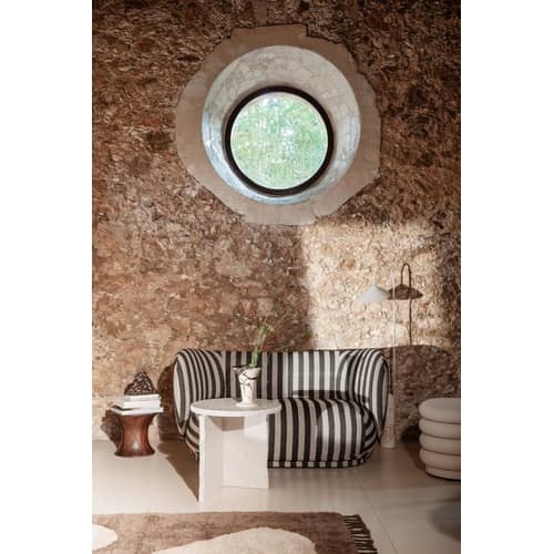 Sofa Rico x Louisiana textil beige / L 150 cm - Ferm Living - Schwarz & Sand gestreift (Stoff Louisiana) - Gewebe, Holz, Schaumstoff