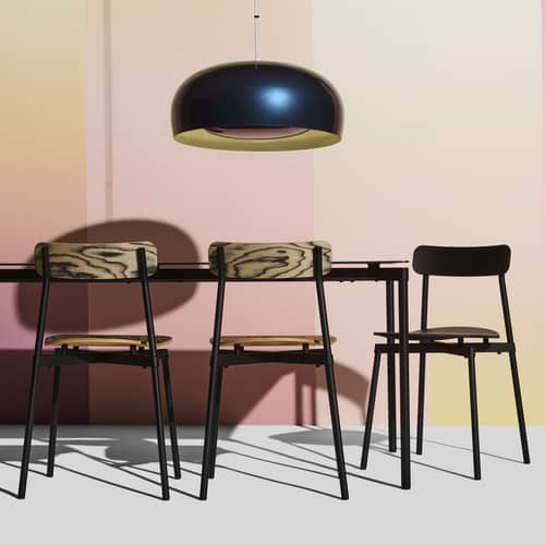 Stapelbarer Stuhl Fromme holz natur / Furnier Alpi by Ettore Sottsass, 1980 - Petite Friture - Alpi - Holz mit ALPI-Furnier, Thermolackiertes Aluminium, Vielschicht-Sperrholz in Buche