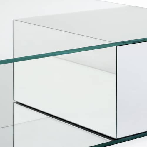 Table basse Ollie verre transparent / 120 x 120 cm - 2 tiroirs - Glas Italia - Transarent / Miroir - Miroir, Verre trempé extra-clair