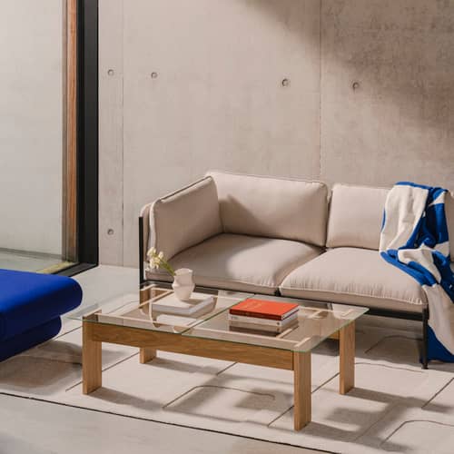 Tavolino Naiko legno naturale / 132 x 86 x H 40 cm - NOO.MA - Rovere naturale / Trasparente - Impiallacciatura rovere, Vetro temprato