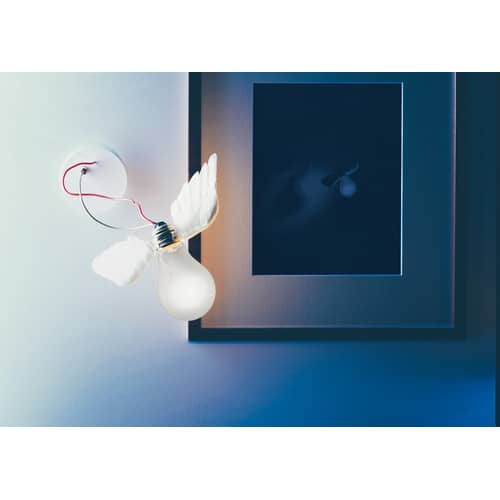 Applique Lucellino NT métal blanc / Ingo Maurer, 1992 - Ingo Maurer - Applique / Blanc & rouge - Métal, Plume d\'oie, Verre