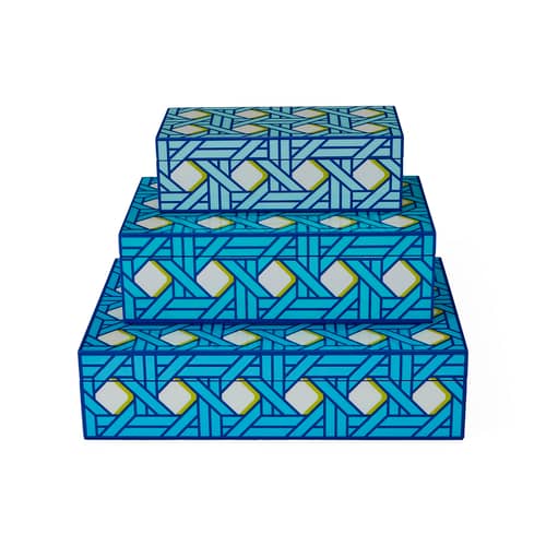 Boîte Basketweave Medium bois bleu / 25 x 15 cm x H 7 cm - Jonathan Adler - Medium / Bleu - MDF laqué, Velours