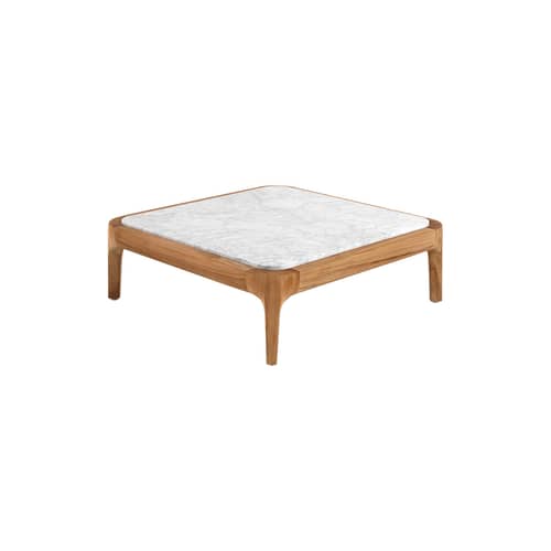 Couchtisch Mediterraneo holz weiß / 90 x 90 x H 28 cm - Marmor - Gervasoni - Marmor Weiß / Teakholz - Teakholz, Weißer Carrara-Marmor