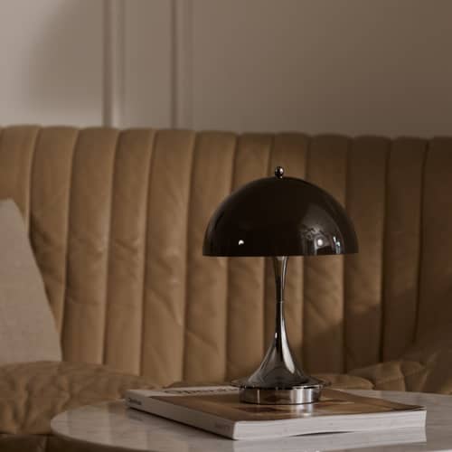 Lampe sans fil rechargeable Panthella 160 The Originals / LED - Ø 16 cm - Louis Poulsen - Marron opalin Original / Chromé - ABS, PMMA