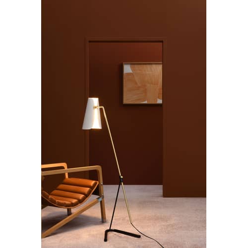 Lampadaire G21 Perforé métal blanc / Orientable - Réédition 1951, Pierre Guariche - SAMMODE STUDIO - Blanc perforé - Aluminium, Laiton, Métal