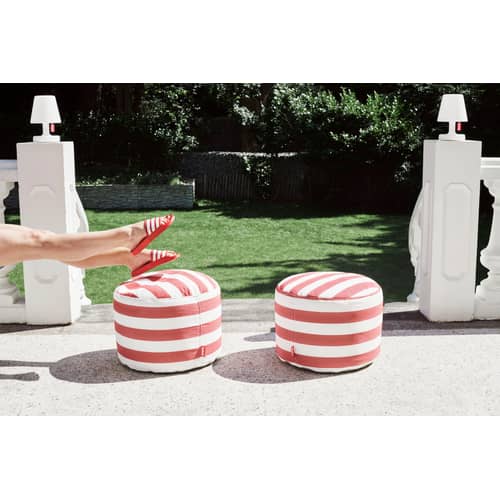 Pouf d\'extérieur Point Outdoor   / Tissu Olefin - Ø 50 cm - Fatboy - Gris-taupe -  Micro-billes EPS, Tissu oléfine