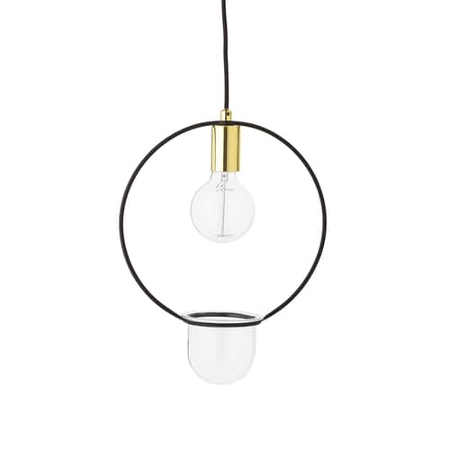 Sospensione  metallo nero oro / Con vaso di fiori - Ø 30 cm - Bloomingville - Rotondo / Nero & oro - Metallo, Vetro