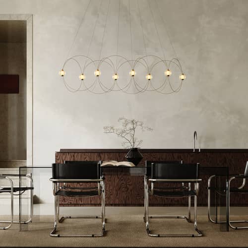 Suspension Munari 8 / LED - 156 x 45 x H 42 cm / Version pré-assemblée - DCW éditions - Or - Acier, Acrylique