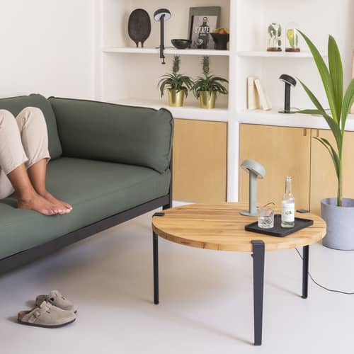 Table basse Brooklyn bois naturel / Ø 90 x H 43 cm - Chêne massif - TIPTOE - Noir graphite / Chêne - Acier thermolaqué, Chêne massif