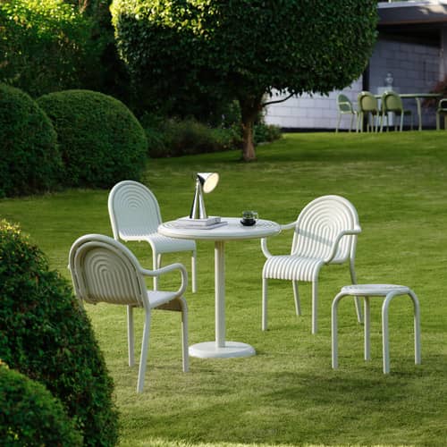 Table ronde Groove métal beige / Ø 70 cm - Tom Dixon - Beige Mastic - Aluminium